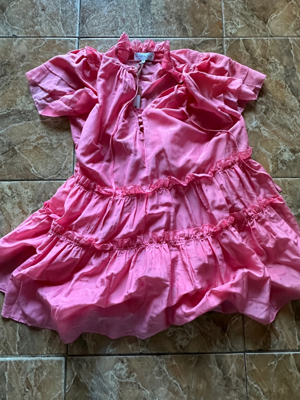 Hunter Bell Short Sleeve Pink Swing Tiered Mini Dress